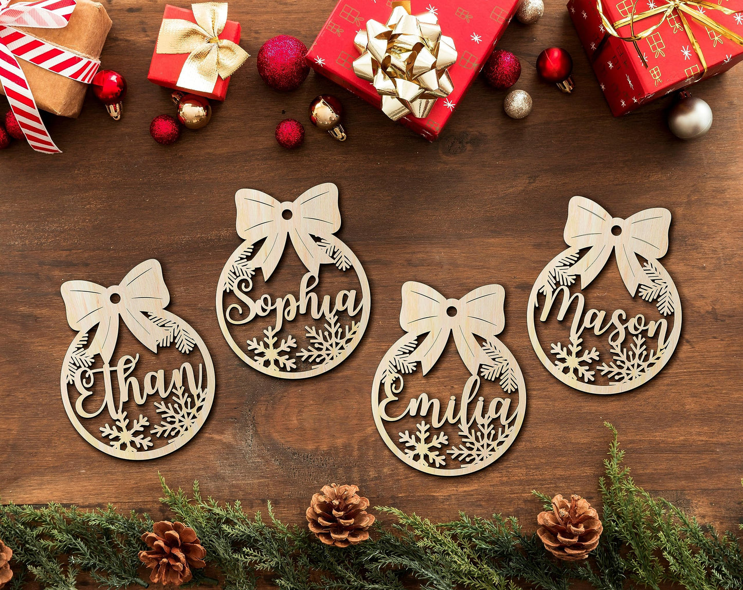 Wooden Personalized Christmas Ornaments with Name Family Christmas Ornaments for Kids Christmas Ball Ornaments Christmas Tree Ornaments Christmas Balls Custom Christmas Ornament with Name - WoodArtSupply