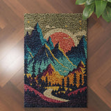 Landscape of Sunset Mountain Tree Latch Hook Rug Kit for Adults DIY Carpet Cushion with Printed Canvas Crochet Yarn Craft Hook and Latch Tapestry for Home Decor Pets Warm Pads 60x40cm(2) Generic