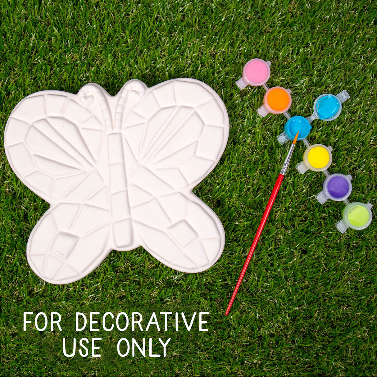 Creative Roots Mosaic Butterfly Stepping Stone Kit, Includes 7-Inch Ceramic Stepping Stone & 6 Vibrant Paints, Paint Your Own Stepping Stone, DIY Stepping Stone for Kids Ages 8+ White Creative Roots