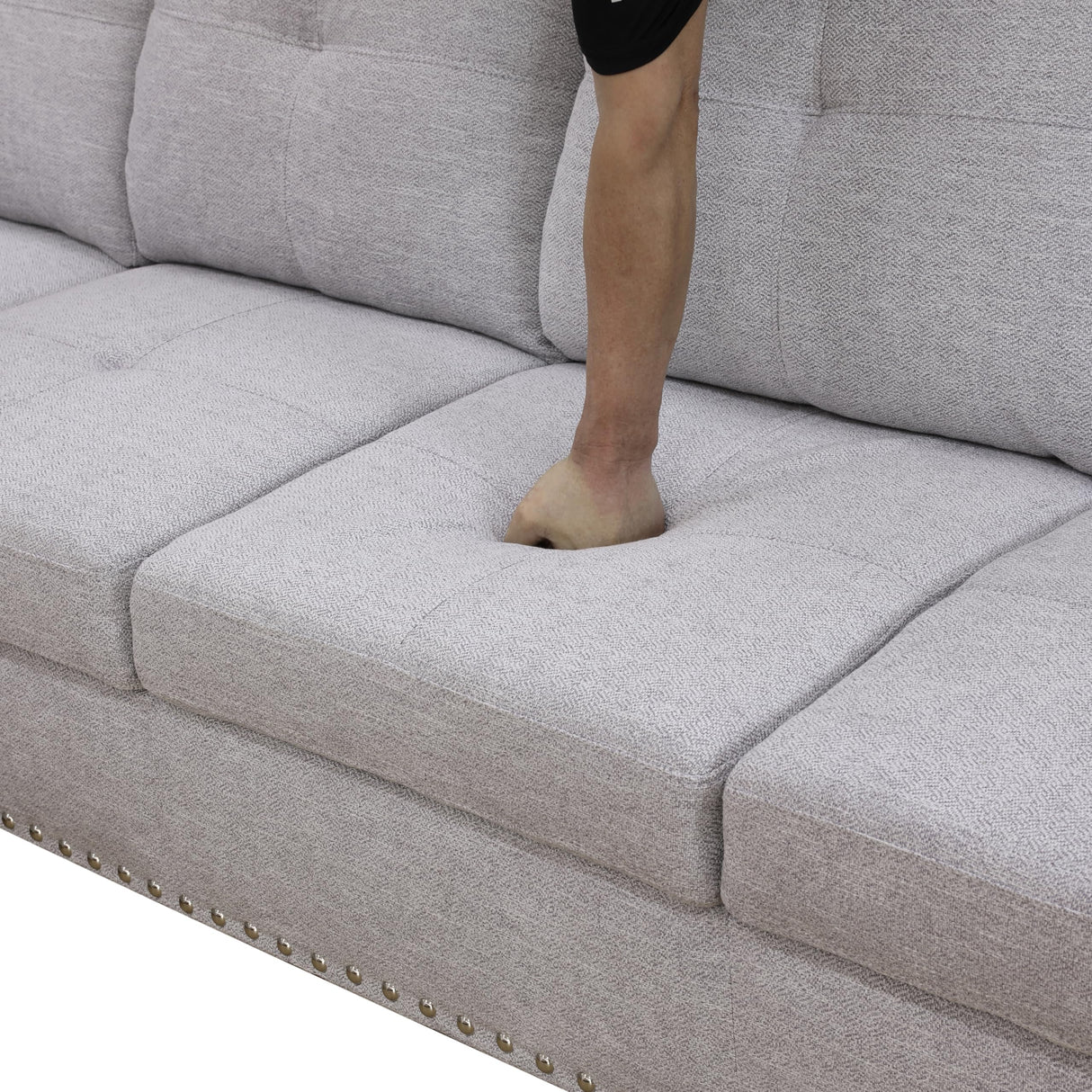 HFYee L Shaped Couch Sectional Couch Morden Sofas for Living Room Upholstered Futon Sofa Bed with Storage Ottoman and Cup Holders for Reception Room and Apartment, Grey White HFYee