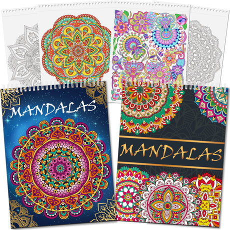 Elfew 2 Pack Mandalas Coloring Books for Adult, 80 Original Mandala Patterns and Designs, Coloring Book for Adults Relaxation, Adult Coloring Book Spiral Bound, Relaxation Books for Women Elfew