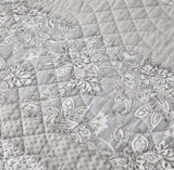 Chezmoi Collection Robyn 3-Piece Neutral Taupe Gray White Floral Hibiscus Flower Patchwork Striped Quilt Set - Pre-Washed Cotton Coverlet - Lightweight Reversible Bedspread, King Size Chezmoi Collection