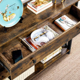 Topeakmart Console Table with Charging Station, 40" Narrow Entryway Table with 2 Power Outlets and 2 USB Ports, Sofa Hallway Table with Drawer, Behind Couch, for Living Room Rustic Brown Topeakmart