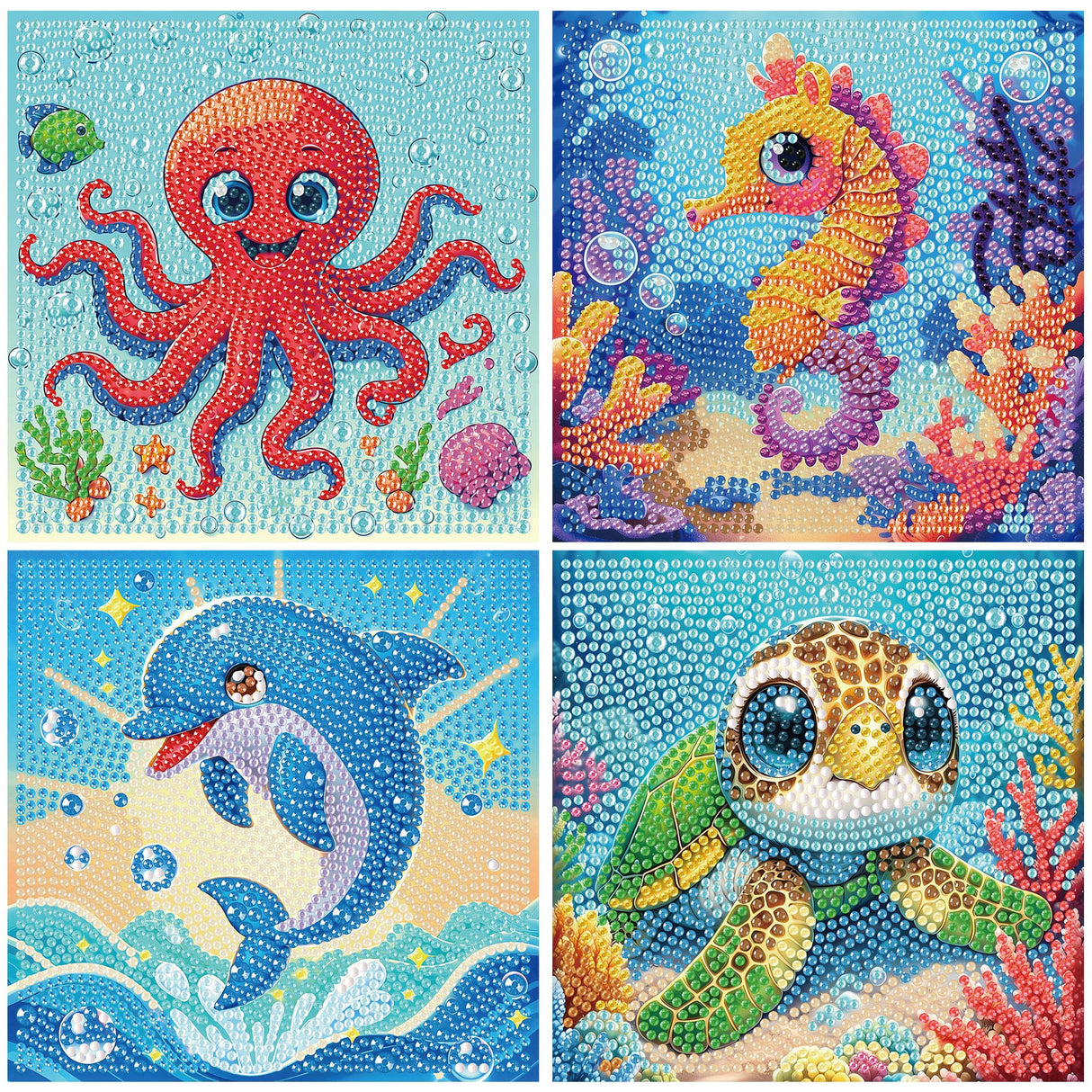 bleihum 4 Pack Diamond Art Painting Kits for Kids Animals, Small Diamond Art for Kids Ages 8-12, Cute Gem Art Kits for Kid Gift Home Wall Decor 6X6 inch bleihum