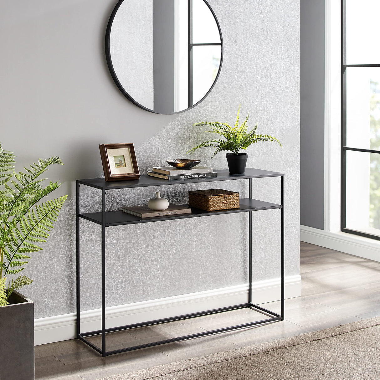 Crosley Furniture Braxton Sofa Console Table with Storage Shelf for Hall, Entryway, or Living Room, Matte Black Crosley Furniture