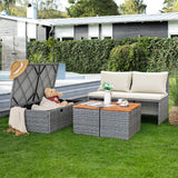 Devoko Outdoor Daybed Set Multifunctional Patio Day Bed Rattan Lounge Bed with 2 Side Tables for Backyard Porch Poolside Lawn Beach (Beige White) Devoko