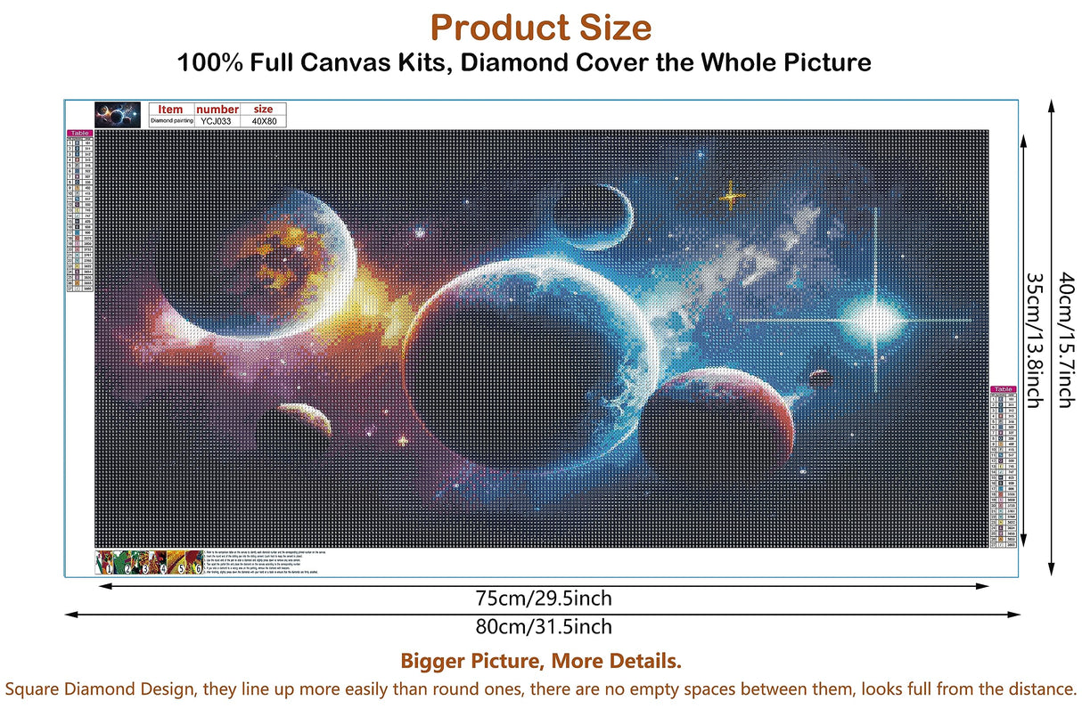 JesMolla DIY 5D Full Round Diamond Painting by Number Kits for Adults, Diamond Painting Kits Round Full Drill Diamond Art Kit Picture Craft for Home Wall Art Decor, 15.8"x31.5", Space JesMolla