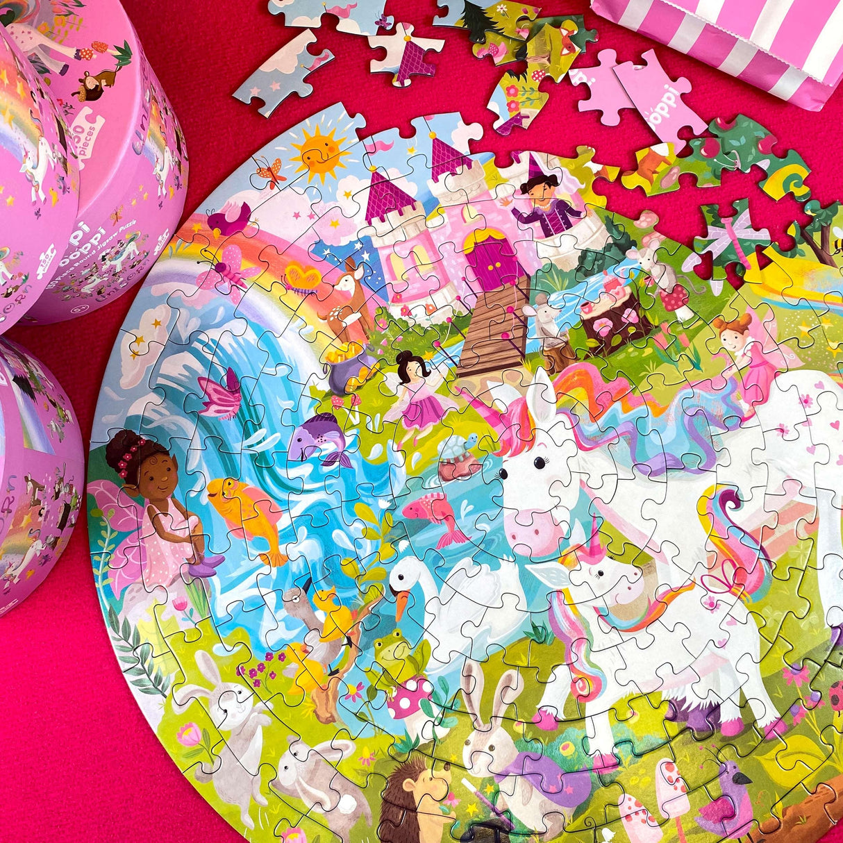 Unicorn Jigsaw Puzzle for Kids Ages 5-8 - 150 Piece Round Unicorn Kids Puzzles - Princess Puzzle with Fairies and Animals Made with 100% Recycled Card by boppi boppi