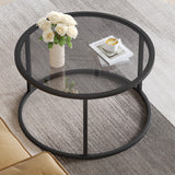 SAYGOER Round Coffee Table Glass Coffee Tables for Small Space Simple Modern Center Table for Living Room Home Office, Sofa Side Table with Metal Steel Frame, Easy Assembly, Gray Black SAYGOER