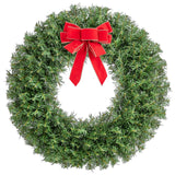 Yaheetech 30in Large Artificial Christmas Wreath, Pre-lit Holiday Accent Decoration with Red Bow, 110 LED Lights & 300 PVC Tips, Metal Structure for Door Wall & Mantel Yaheetech