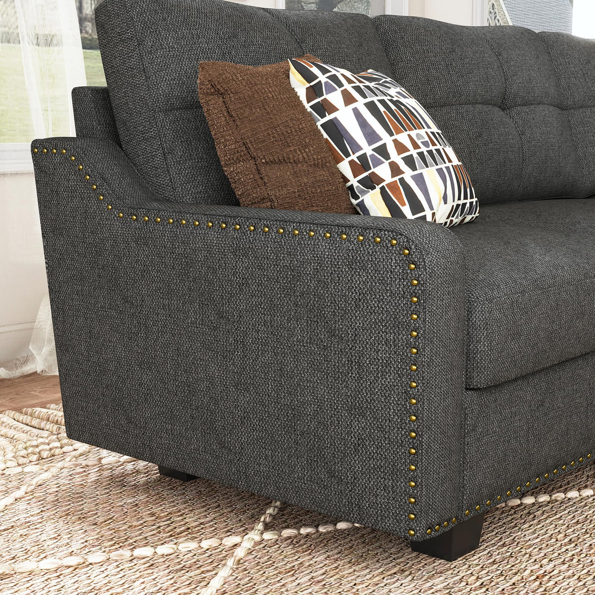 HONBAY Convertible Sectional Sofa L Shaped Couch for Small Apartment Reversible Sectional Couch for Living Room,Dark Grey HONBAY