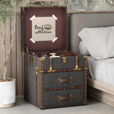 Aoikax Vintage Storage Chest with Buckle Hinged Top, Linen Accent End Side Table for Living Room, Office, Bedroom, Rectangle, Grey Aoikax