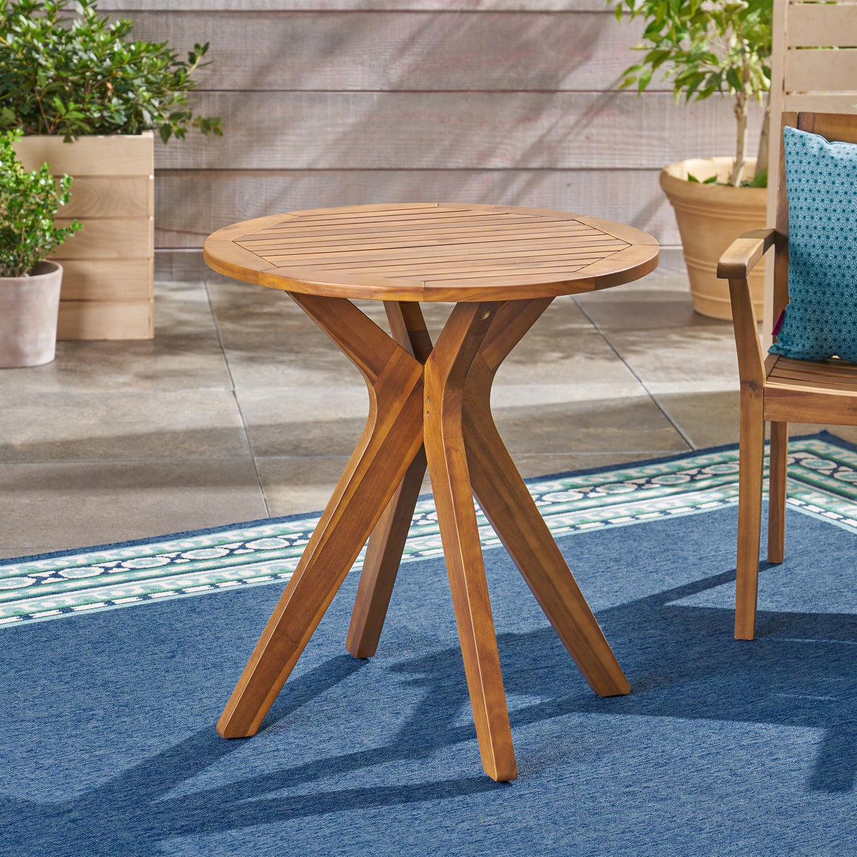 Christopher Knight Home Brigitte Outdoor Round Acacia Wood Bistro Table with X Legs, Teak Christopher Knight Home