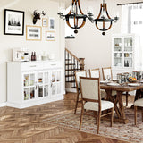 FOTOSOK Sideboard Buffet Cabinet with Glass Doors, Buffet Sideboard Kitchen Sideboard Cabinet Buffet Table with 2 Storage Drawers & Shelves for Dining Living Room, White FOTOSOK