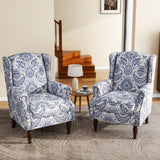 UIXE High Back Floral Accent Chairs Set of 2, Upholstered Armchair in Fabric, Retro Printed Wingback Arm Chair for Living Room, Nailhead Trim Single Sofa Bedroom Reading Seat - Navy Blue UIXE