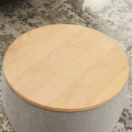 YICORPS Modern Round Storage Ottoman with Wooden Top,Handmade Luxury Pleated Circle Fabric Storage Ottoman Coffee Table,End Table & Footstool for Living Room（Light Gray） YICORPS