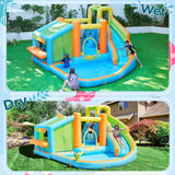 Yaheetech Inflatable Bounce House, Water Bouncer Castle for Kids Aged 3-10 W/Splash Pool, Toy Market Stand, Bouncer Area, Slide, Climbing Wall, Storage Bag, 520W Blower for Outdoor Backyard Yaheetech