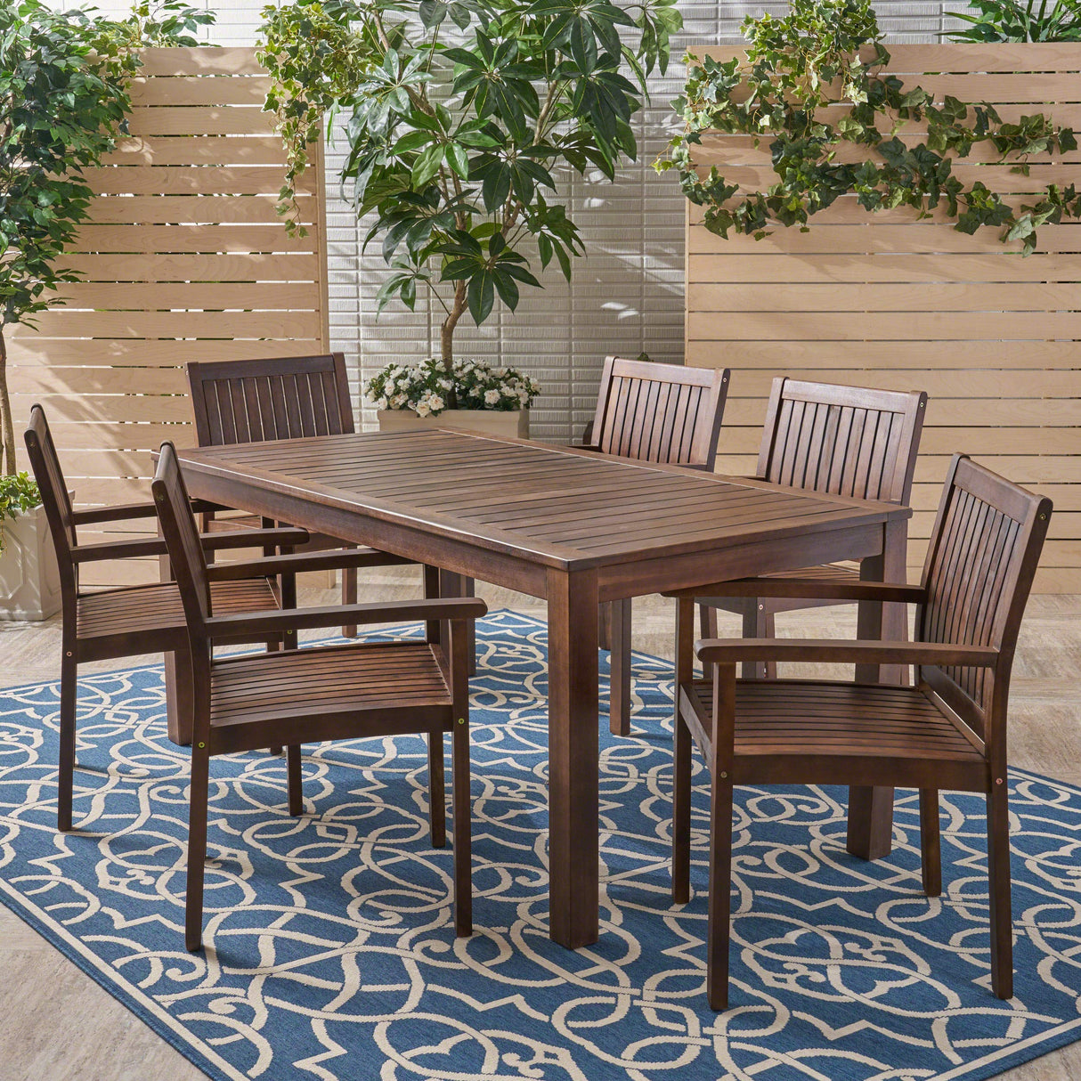 Christopher Knight Home Odin Outdoor 7-Piece Acacia Wood Dining Set, Dark Brown Christopher Knight Home