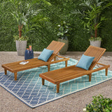 Great Deal Furniture Outdoor Wooden Chaise Lounge (Set of 2), Teak Finish GDFStudio