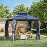 Outsunny 10' x 10' Hardtop Gazebo Canopy with Polycarbonate Roof, Aluminum Frame, Permanent Pavilion Outdoor Gazebo with Netting, for Patio, Garden, Backyard, Deck, Lawn, Gray Outsunny