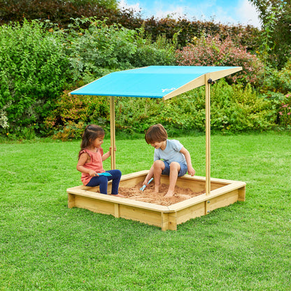 TP Toys, Wooden Sandpit with Sun Canopy, Large Outdoor Play Area with Canopy for Shade, Premium Sand Pit for Kids, Ideal for Gardens, Parks and Playgrounds, 118 x 118 x 120cm, Ages 2 Years+ - WoodArtSupply