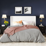 Allewie Queen Size Velvet Bed Frame/Vertical Channel Tufted Wingback Headboard/Upholstered Platform Bed/Strong Wooden Slats/No Box Spring Needed/Easy Assembly/White Allewie