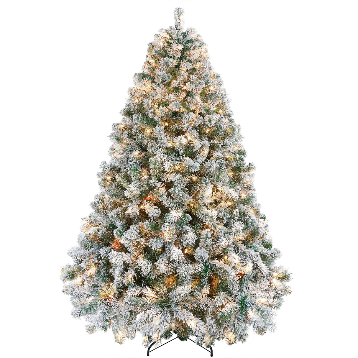 Yaheetech 6ft Pre-lit Artificial Christmas Tree with Incandescent Warm White Lights, Snow Flocked Full Prelighted Xmas Tree W/820 Branch Tips, 250 Incandescent Lights & Foldable Stand, Green & White Yaheetech