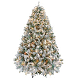 Yaheetech 6ft Pre-lit Artificial Christmas Tree with Incandescent Warm White Lights, Snow Flocked Full Prelighted Xmas Tree W/820 Branch Tips, 250 Incandescent Lights & Foldable Stand, Green & White Yaheetech