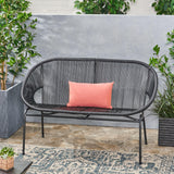 GDFStudio Patio Loveseat All-Weather Rattan 2 Seater Sofa Outdoor Patio Furniture Set for Balcony Poolside Backyard, Black GDFStudio