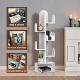 DOZILY Cactus Tree Bookshelf, 5-Tier Wood 50" Tall Book Storage Rack for CDs/Movies/Books, Small Space-Saving Organizer Shelves for Living Room, Bedroom, Home Office (White) DOZILY