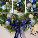 Valery Madelyn 30 Inch Pre-Lit Christmas Wreath for Front Door with Lights, Large Lighted Christmas Wreath with Silver Blue Xmas Ball for Fireplace Window Outdoor Table Centerpiece Holiday Decoration Valery Madelyn