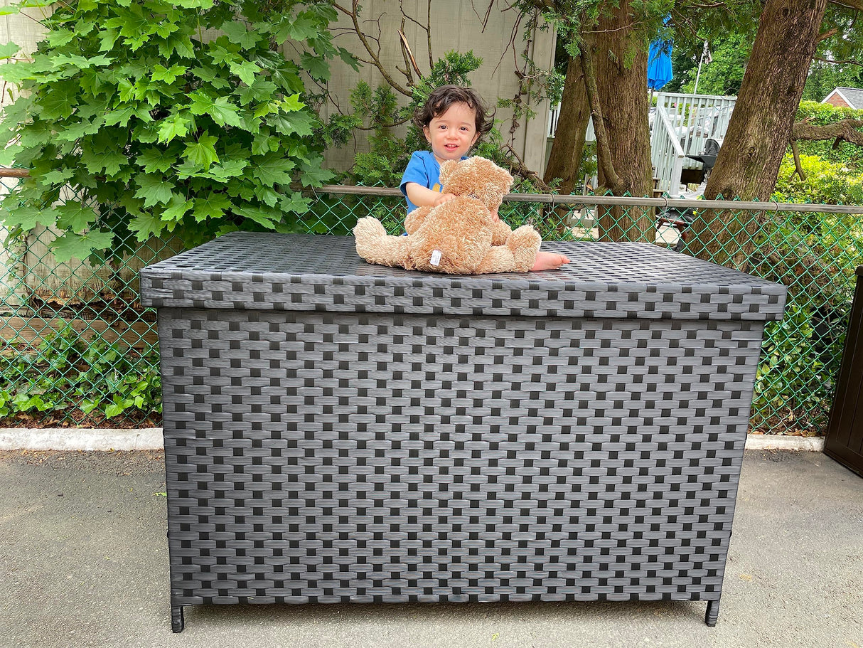 YITAHOME 230 Gallon Wicker Deck Box, XXL All-Weather Outdoor Storage Box, Rattan Storage Bin for Patio Furniture, Outdoor Cushions, Pool Storage and Garden Tools - Black YITAHOME