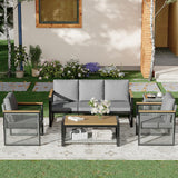 HOMREST Metal Outdoor Patio Furniture Set, 5-Piece Outdoor Sectional Patio Conversation Set with 3-Seat Sofa,Coffee Table,Upgard Cusion for Deck, Lawn,Poolside(Grey) HOMREST