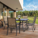 NUU GARDEN 7 Pieces Patio Dining Set, All-Weather Outdoor Furniture with 6 Textilene Dining Chairs and 61" Rectangle Metal Dining Table with Umbrella Hole for Patio Deck Garden, Black and Brown NUU GARDEN