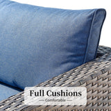 HOOOWOOO 13 Piece Patio Sectional Furniture Set with Fire Pit Table,Modern Wicker Outdoor Conversation Sofa Sets,All Weather Modular L Shaped Outside Couch Swivel Chair Set(Denime Blue) HOOOWOOO