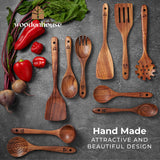 Wooden Spoons for Cooking, 10 Pcs Wooden Cooking Utensils Set – Wooden Utensil Set for Nonstick Pans & Cookware – Teak Wood - Sturdy, Lightweight & Heat Resistant WOODENHOUSE LIFELONG QUALITY