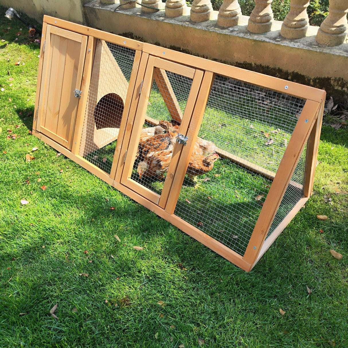 Kecreque Outdoor Chicken Coop Wooden A-Frame Small Animal Cage Rabbit House Quail Cages with Outdoor Runs & Ventilated Wire Fence Suitable for Garden Backyard Farms 47 x 18 x 19.5 in Kecreque