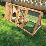 Kecreque Outdoor Chicken Coop Wooden A-Frame Small Animal Cage Rabbit House Quail Cages with Outdoor Runs & Ventilated Wire Fence Suitable for Garden Backyard Farms 47 x 18 x 19.5 in Kecreque