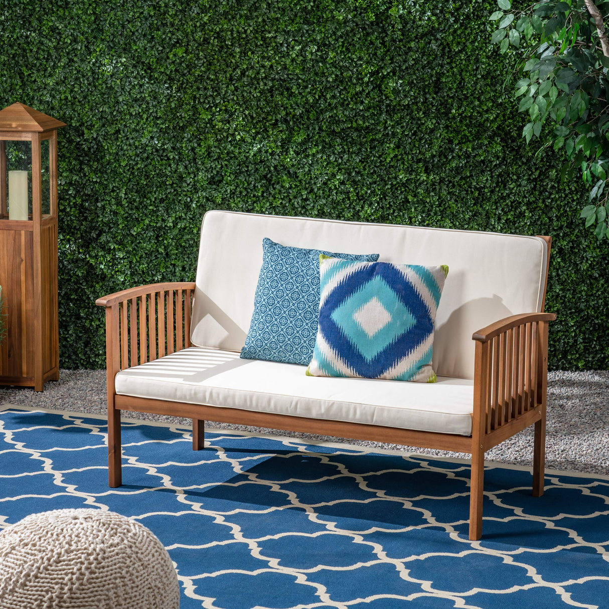 Christopher Knight Home Grace Outdoor Acacia Wood Loveseat, Brown Patina Finish and Cream Christopher Knight Home