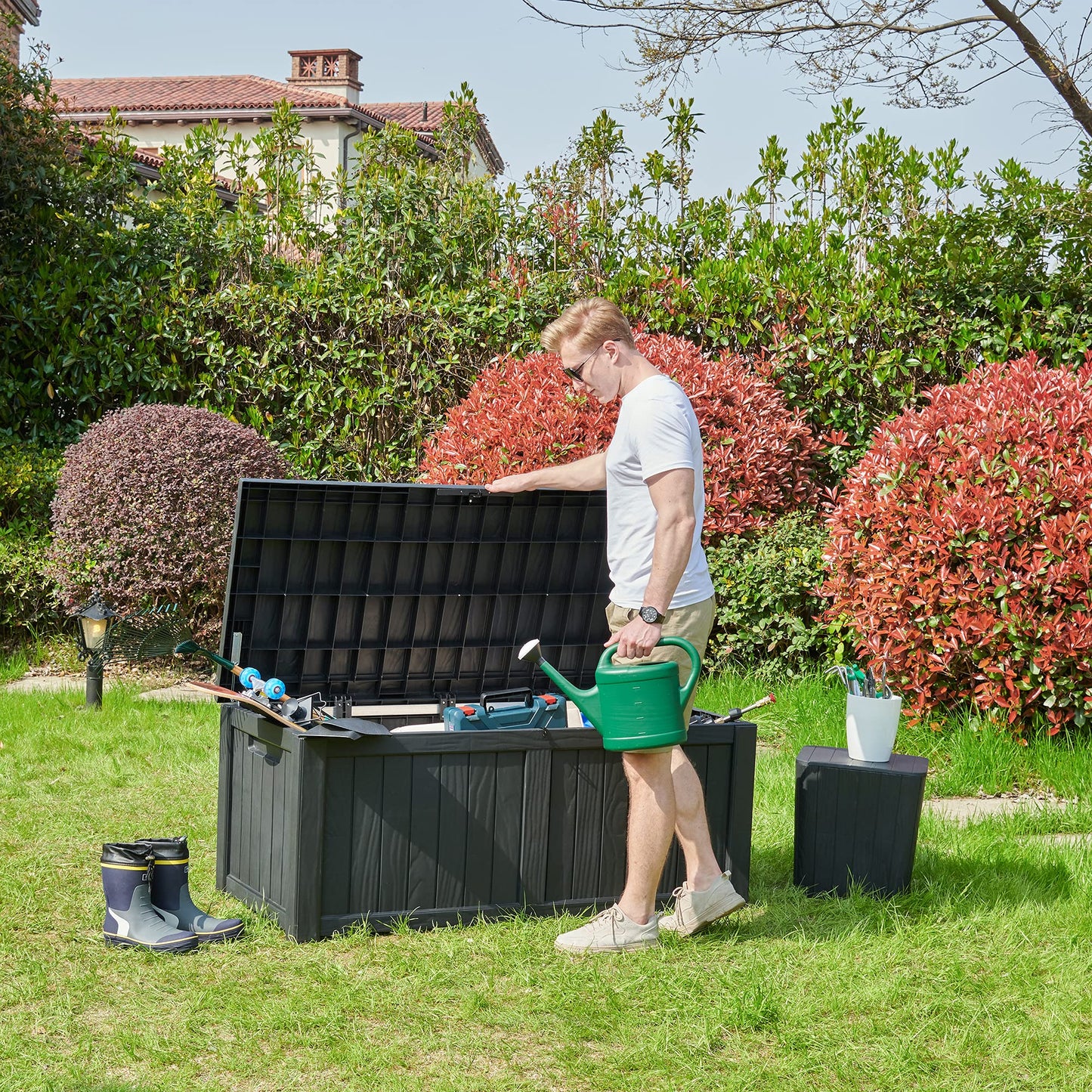 YITAHOME 120 Gallon Outdoor Storage Deck Box, Large Resin Patio Storage for Outdoor Pillows, Garden Tools and Pool-Supplies, Waterproof, Lockable (Black) - WoodArtSupply