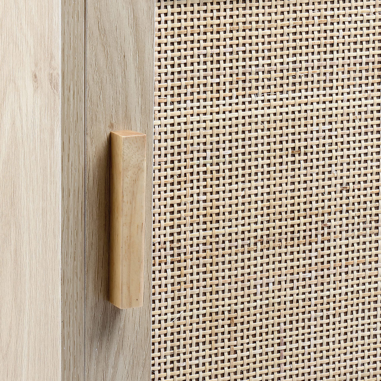 Finnhomy Tall Nightstands Set of 2, Night Stand, Bedside Table Set of 2 with Drawer and Shelf, Hand Made Rattan Decorated Doors, Nightstands with Storage for Bedroom, Natural, 2 Pack Finnhomy