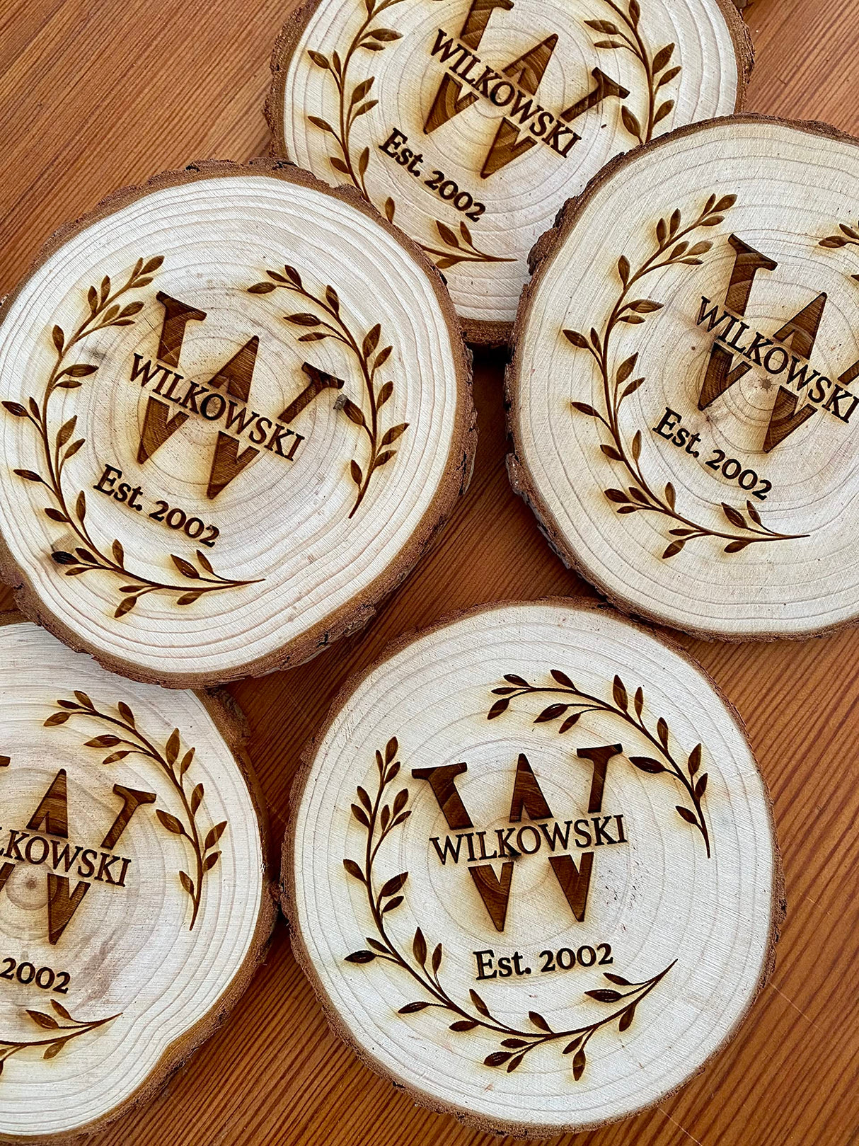 Monogrammed Name Engraved Wood Coaster Set - Set of 4 - Perfect Valentine's Day, Wedding, Engagement, Anniversary, or Christmas Present Generic