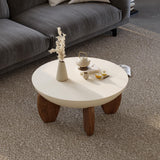 homary Round Concrete Coffee Table with Premium Walnut Ash Wood Legs, Modern Minimalist Cement Finish Center Table for Living Room homary