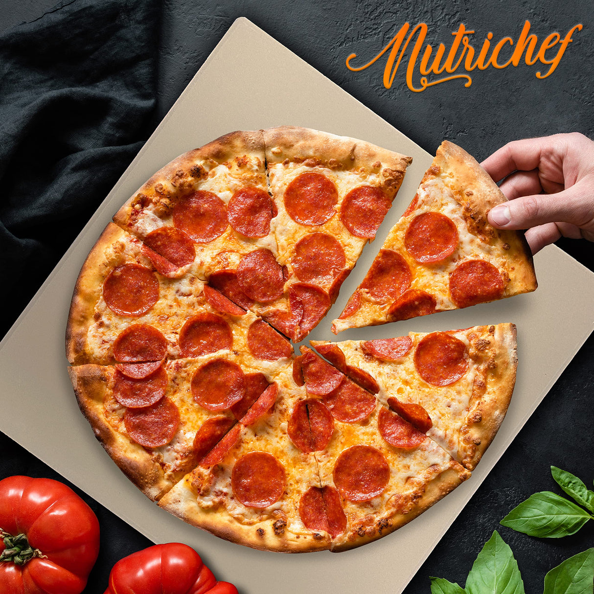 NutriChef Pizza Stone for Oven - Durable and Safe Cooking Stone for BBQ Grill and Oven, Thermal Shock Resistant Grilling Stone, For Pies, Pastry & Bread - 12.8” x 12.8” NutriChef