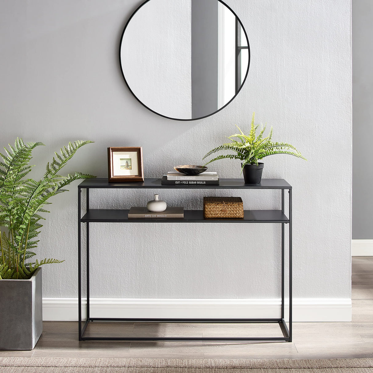 Crosley Furniture Braxton Sofa Console Table with Storage Shelf for Hall, Entryway, or Living Room, Matte Black Crosley Furniture