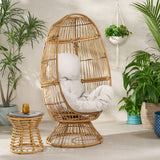 Christopher Knight Home Ellen Outdoor Wicker Swivel Egg Chair with Cushion, Light Brown, Beige Christopher Knight Home
