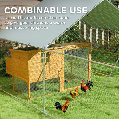 PawHut Chicken Run, Large Metal Chicken Coop w/Waterproof & Anti-UV Cover, Feeding Door, Hanging Feeder, Perch, Walk-in Poultry Cage for Outdoor, Yard, Farm, for 24-30 Chickens, 9.8' x 26.2' x 6.4'