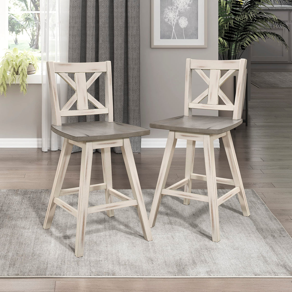 Homelegance Amsonia Counter Height Swivel Barstool (Set of 2), White Homelegance