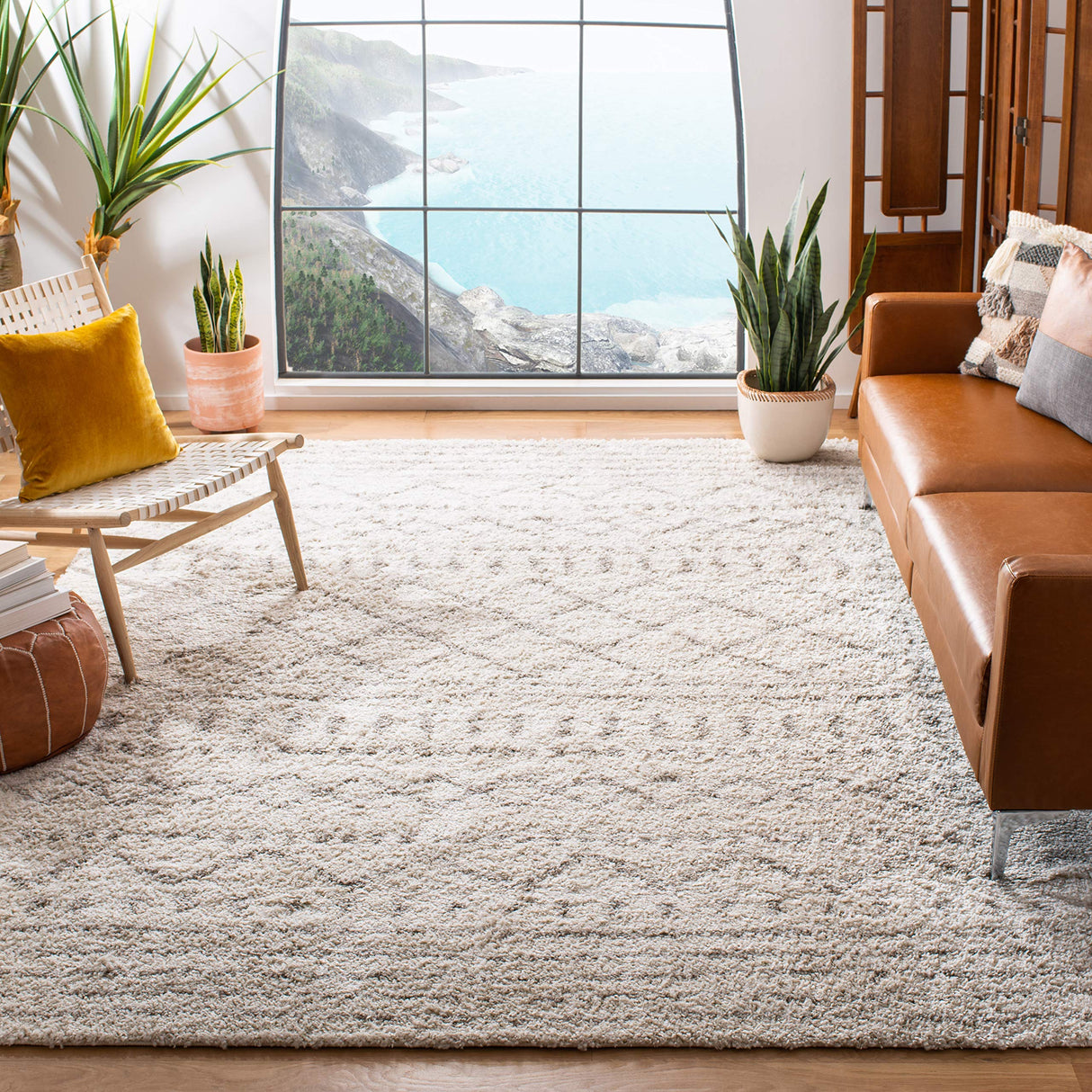SAFAVIEH Area Rug 8x10 - Arizona Shag Collection - Large - Ivory & Beige, Moroccan Boho Design, Non-Shedding & Easy to Clean, Ideal for Living Room, Bedroom, Dining Space (ASG741A) SAFAVIEH