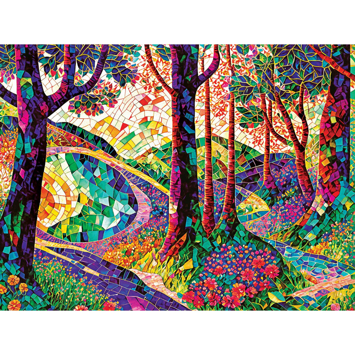 RoseArt - Stained Glass - The Long and Winding Road - 300 Adult Piece Jigsaw Puzzle for Adults RoseArt
